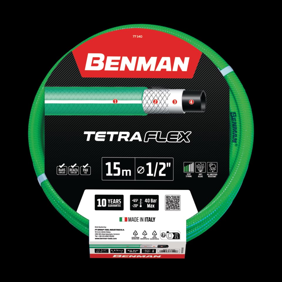FURTUN TETRAFLEX, Benman,  1"x50m (VERT&BLANC BANDE)