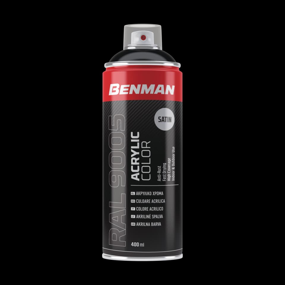 SPRAY ACRILIC NEGRU SATINAT 400ml, BENMAN -RAL 9005