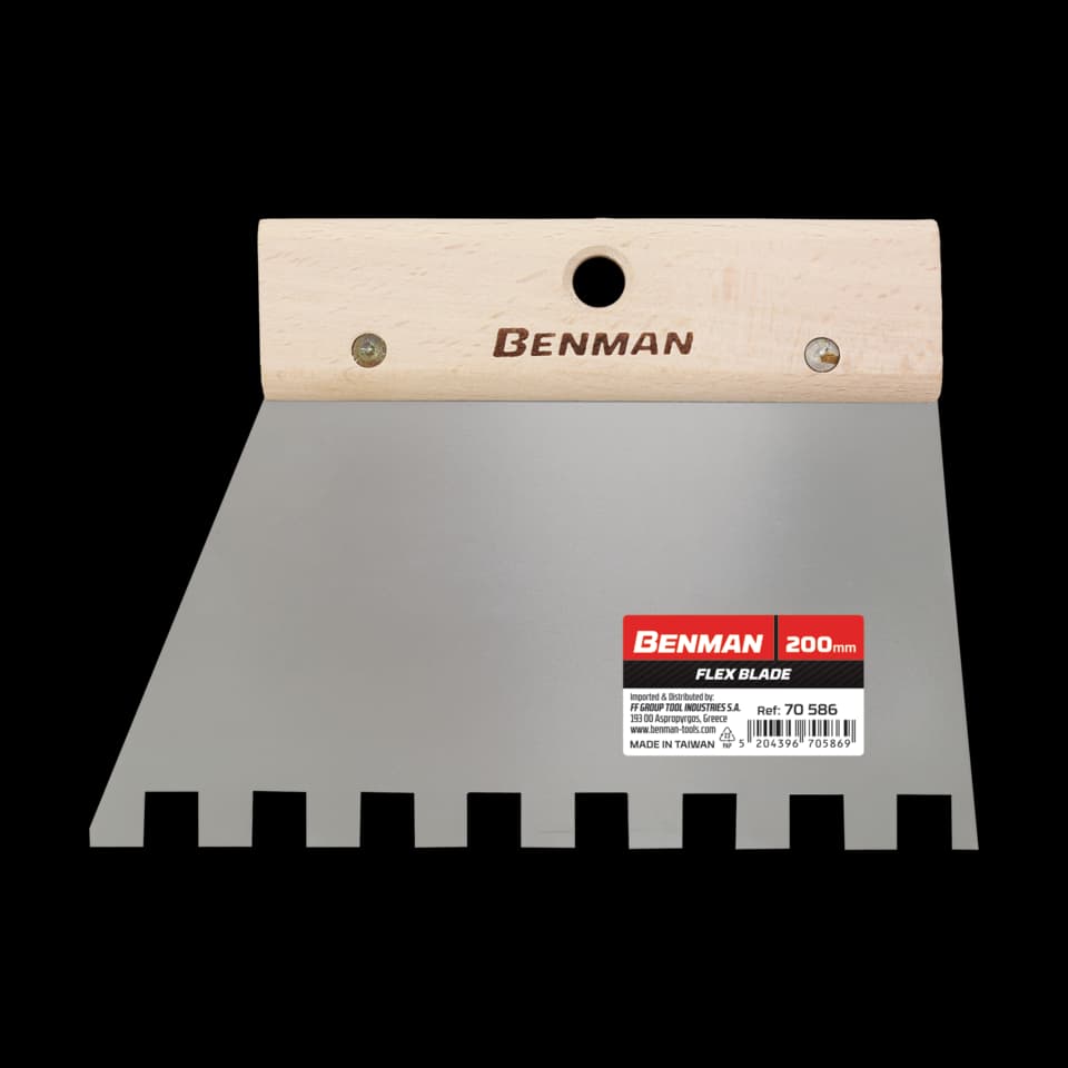 MISTRIE - SPATULA INOX , PATRATA CU DINTI, MANER LEMN, Benman,  200mm