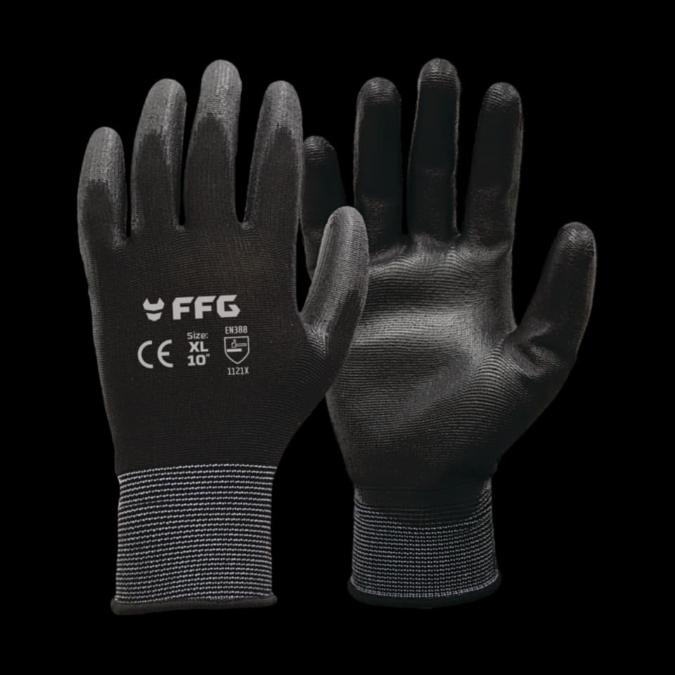 MĂNUȘI PU TRICOTATE CU CUSĂTURA POLIESTER, 9''/L, FF GROUP (NEGRU)