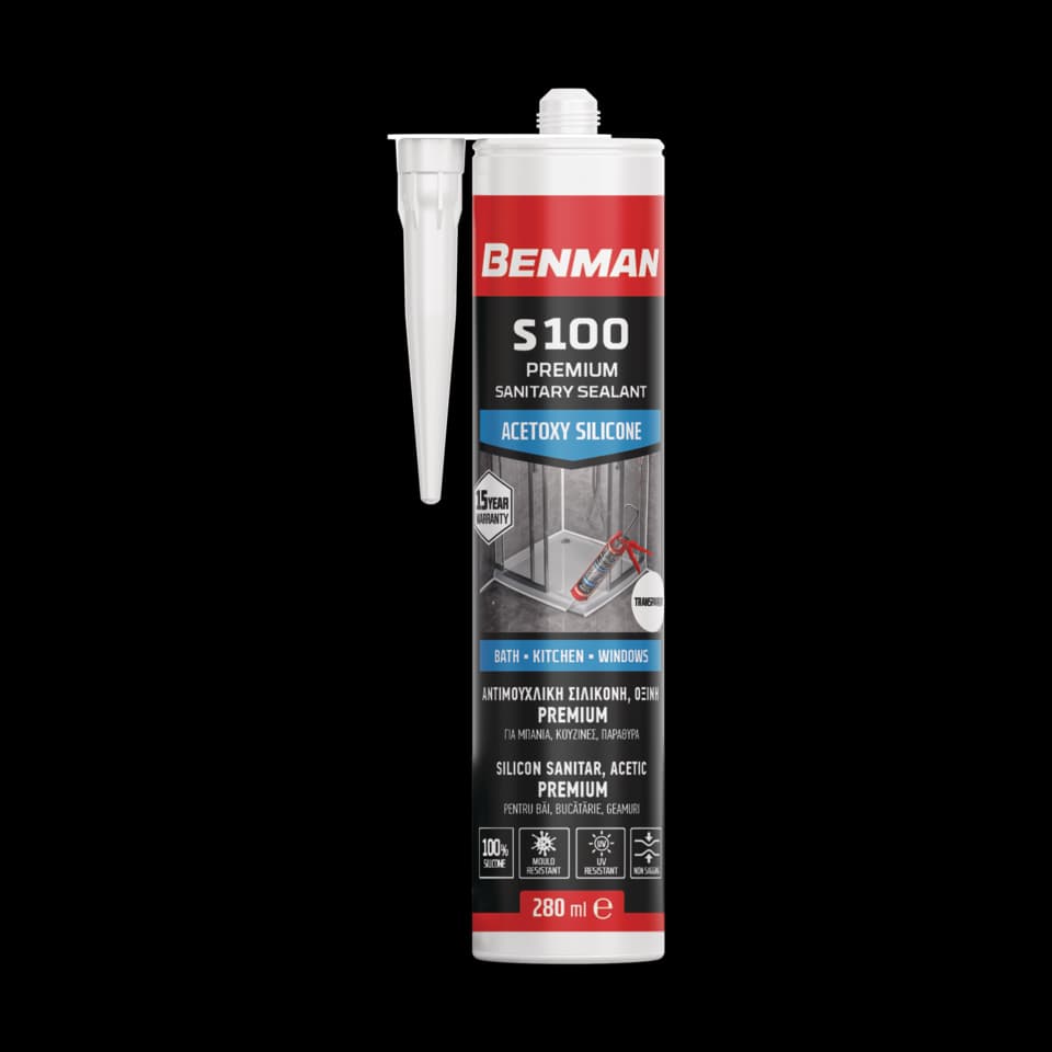 ETANȘANT, SANITAR, SILICON ACETOXIC, PREMIUM, S100, ALB, 280ml, BENMAN