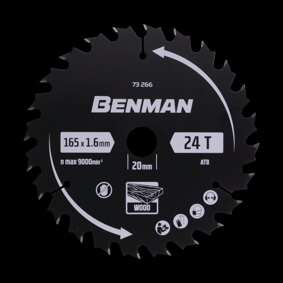 LAMĂ DE FIERĂSTRĂU CIRCULAR  PENTRU TĂIERE LEMN 165x1.6mm/20mm, 24T, BENMAN