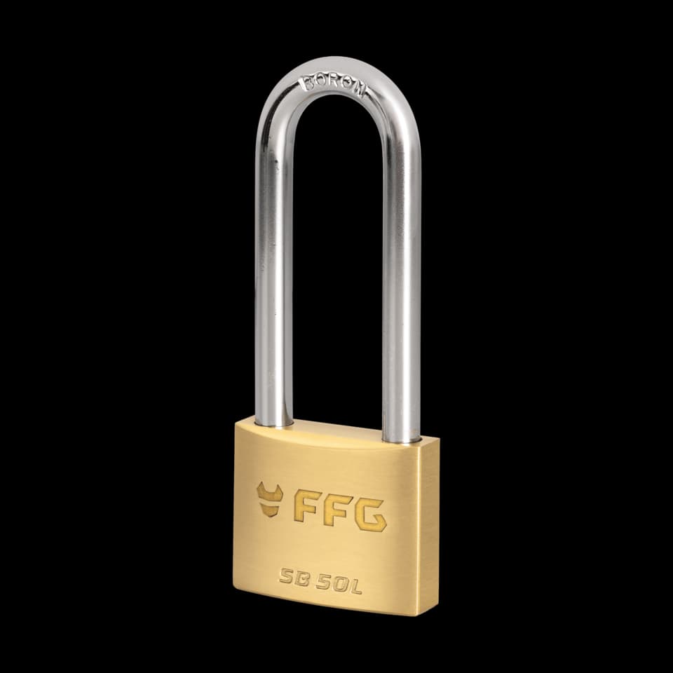 PADLOCK, BRASS, SB 50L WITH 3 KEYS, LONG SHACKLE, FFG