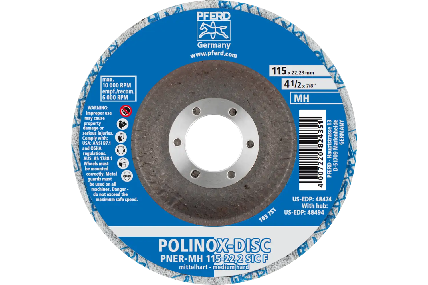 Corp abraziv nețesut cu tijă (POLINOX) DISC PNER-MH 115-22,2 SiC F 3