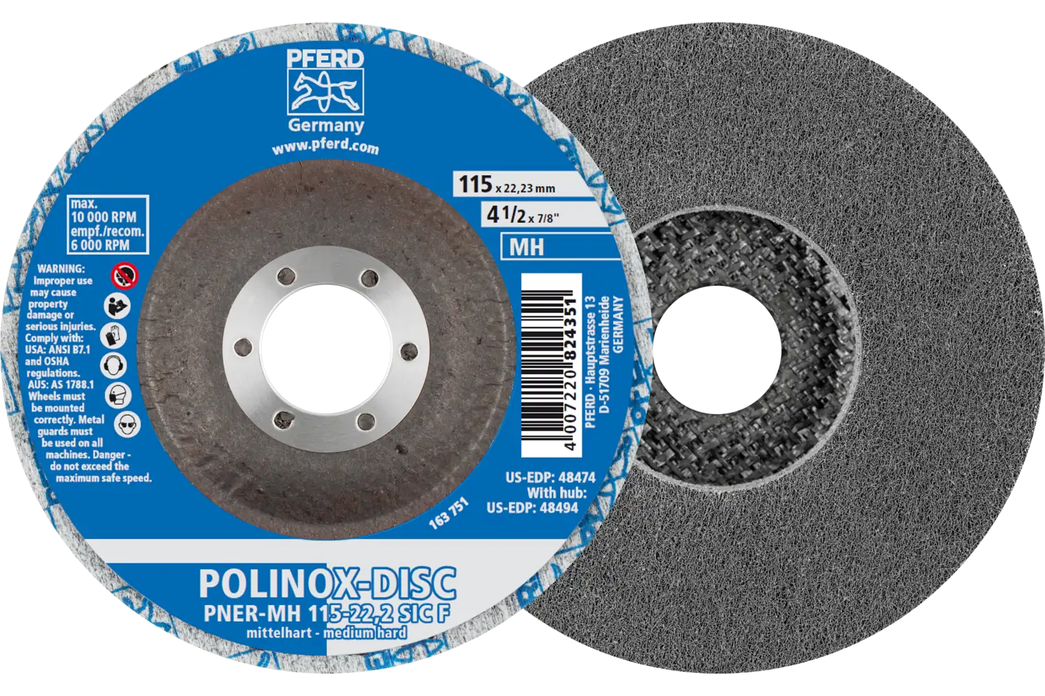 Corp abraziv nețesut cu tijă (POLINOX) DISC PNER-MH 115-22,2 SiC F