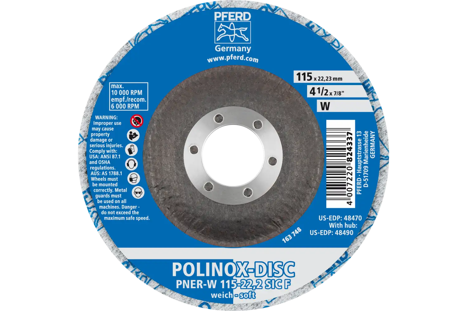 Corp abraziv nețesut cu tijă (POLINOX) DISC PNER-W 115-22,2 SiC F 3