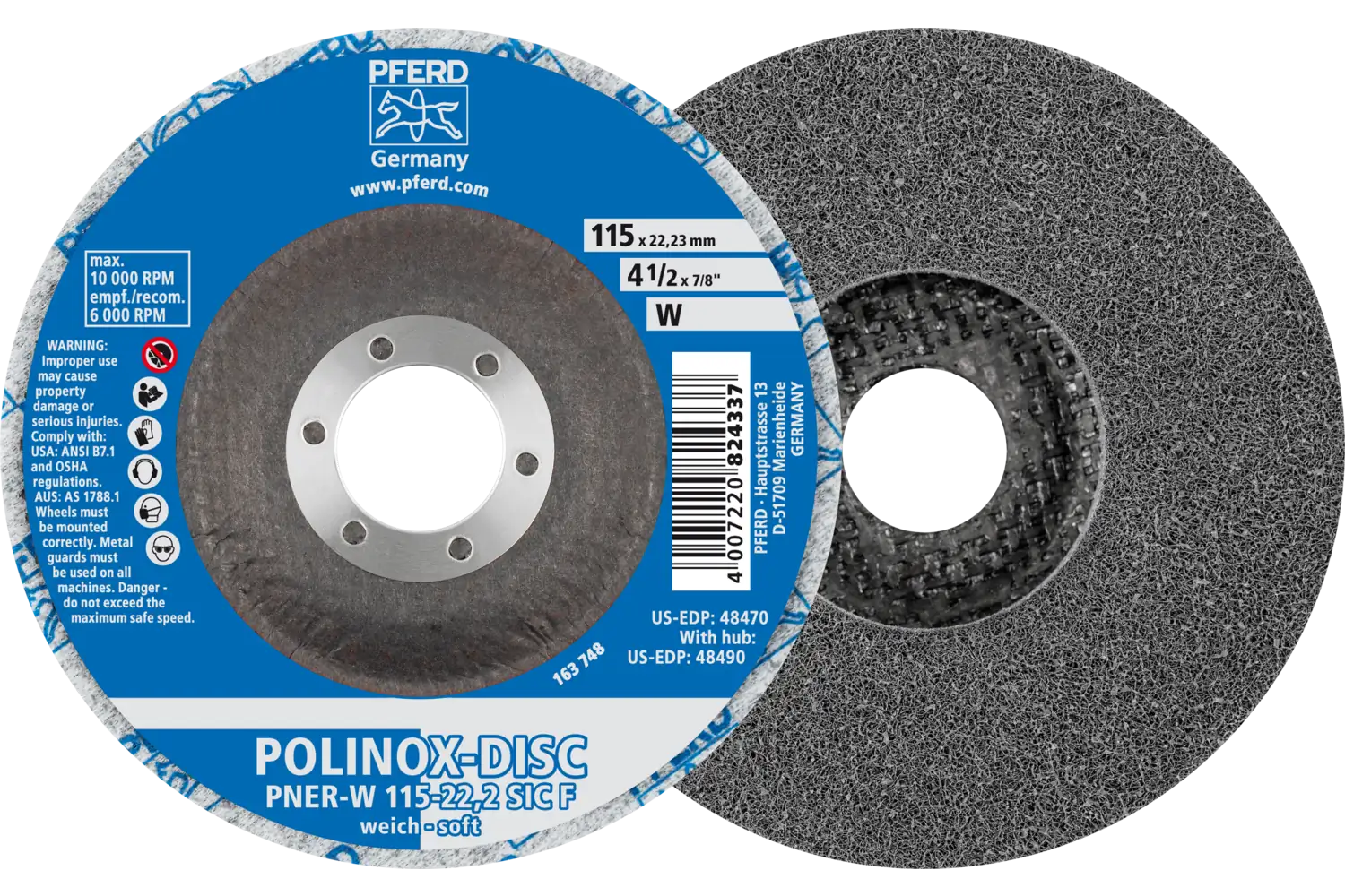 Corp abraziv nețesut cu tijă (POLINOX) DISC PNER-W 115-22,2 SiC F