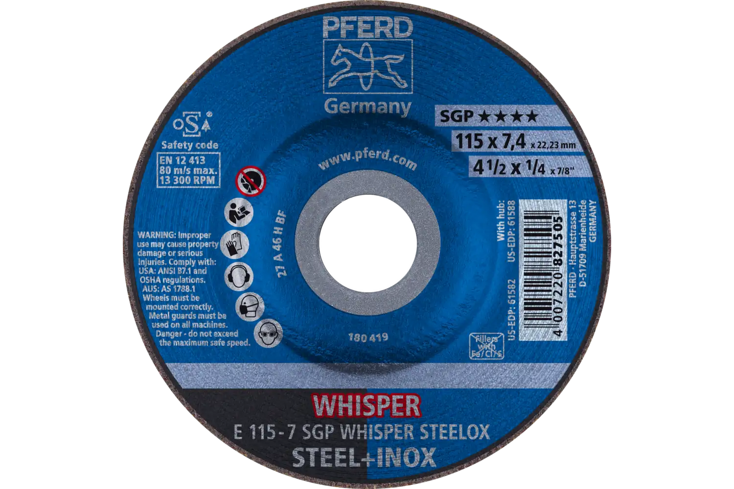 Disc de șlefuire (polizor de banc / universal) E 115-7 SGP WHISPER STEELOX