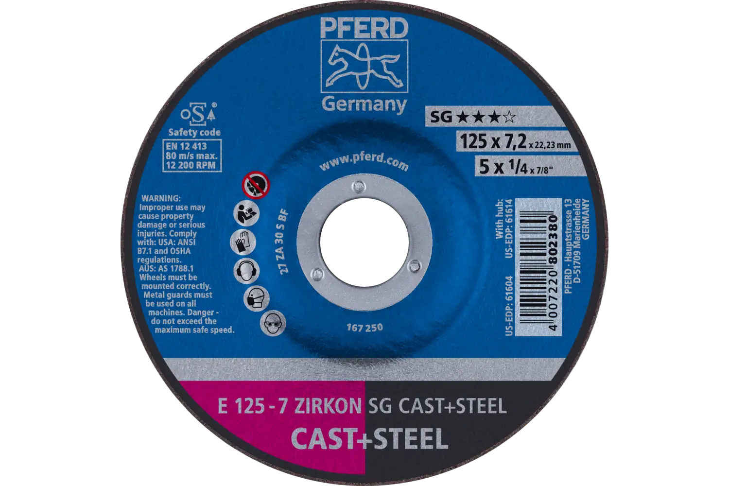 Disc de șlefuire (polizor de banc / universal) E 125-7 ZIRKON SG CAST+STEEL