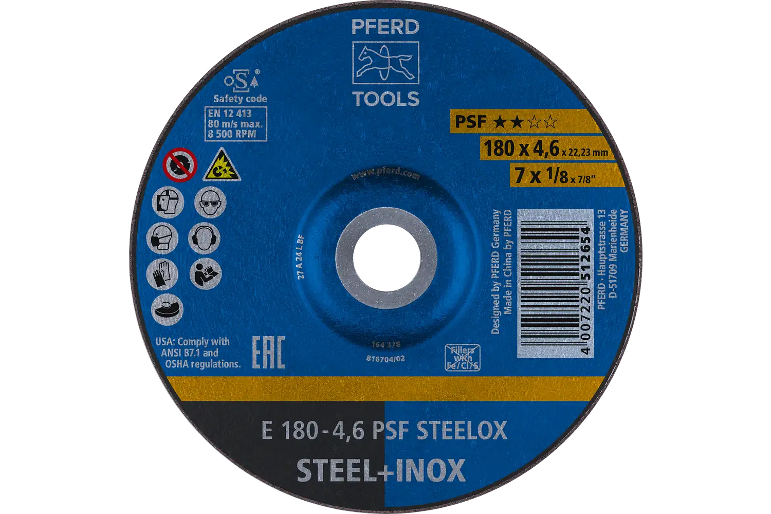 Disc de șlefuire (polizor de banc / universal) E 180-4,6 PSF STEELOX