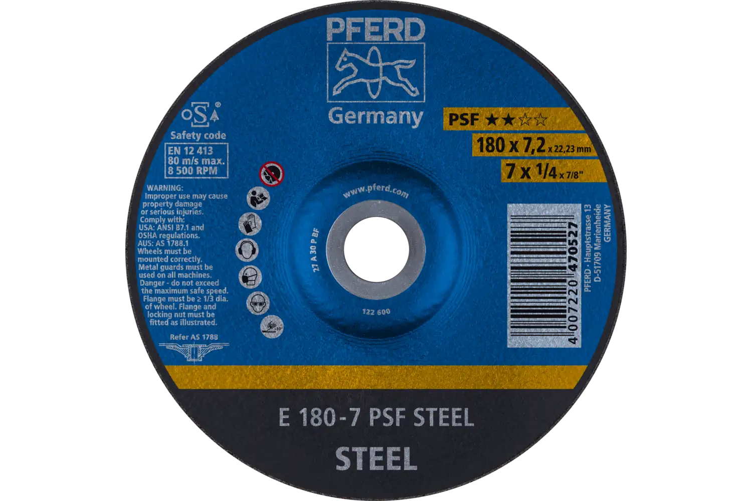 Disc de șlefuire (polizor de banc / universal) E 180-7 PSF STEEL