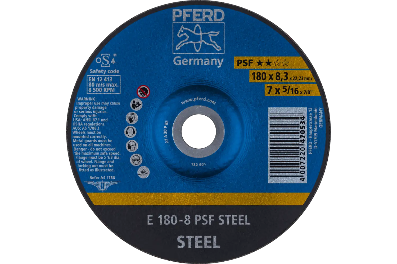 Disc de șlefuire (polizor de banc / universal) E 180-8 PSF STEEL