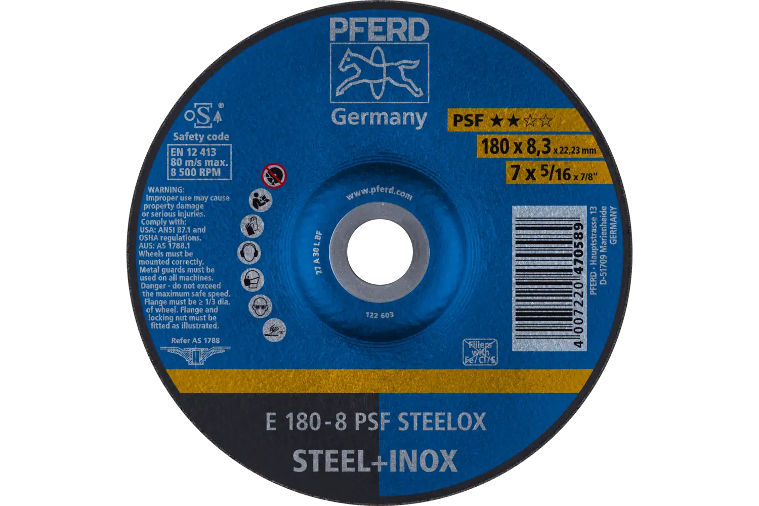Disc de șlefuire (polizor de banc / universal) E 180-8 PSF STEELOX