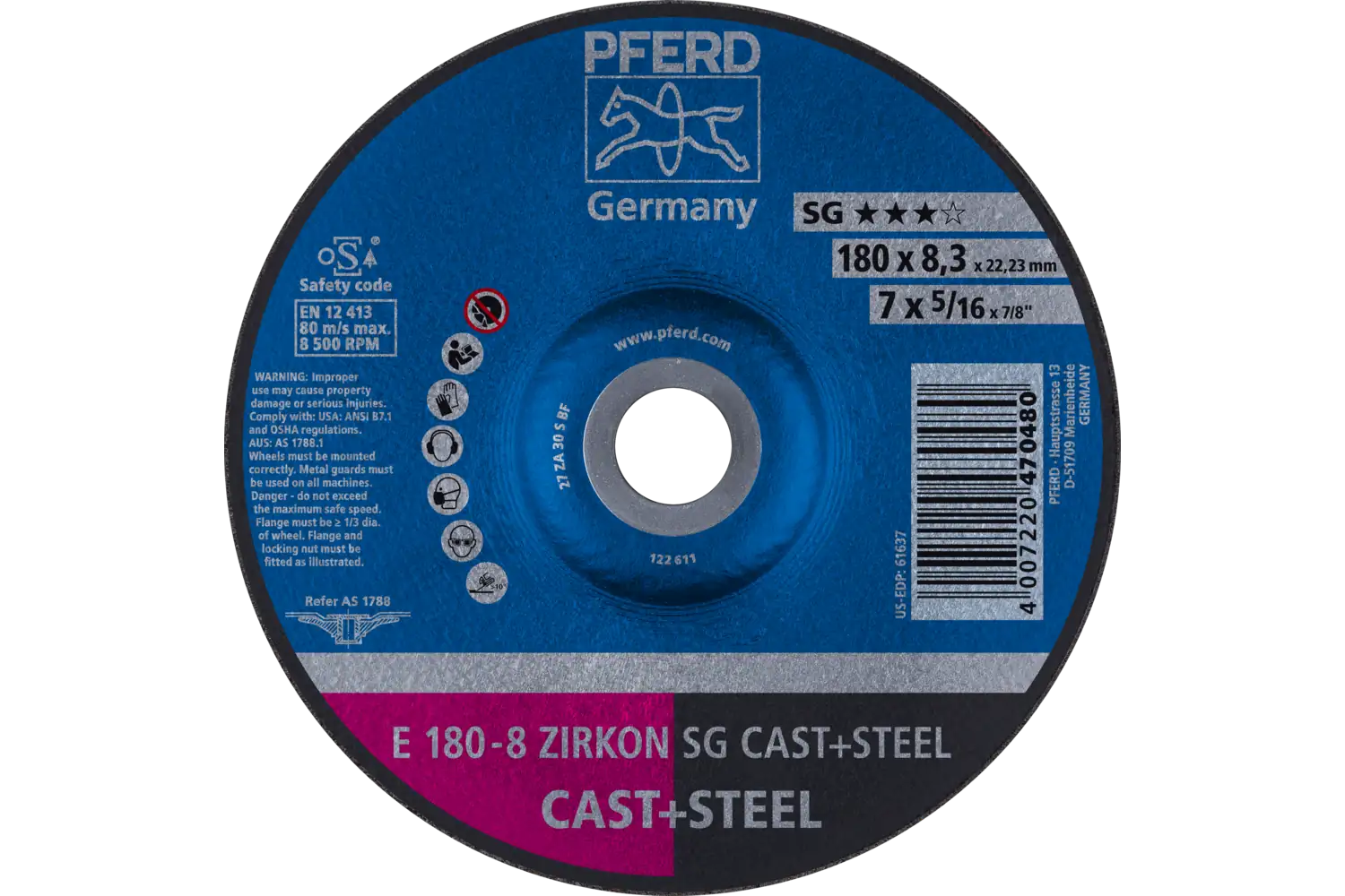Disc de șlefuire (polizor de banc / universal) E 180-8 ZIRKON SG CAST+STEEL