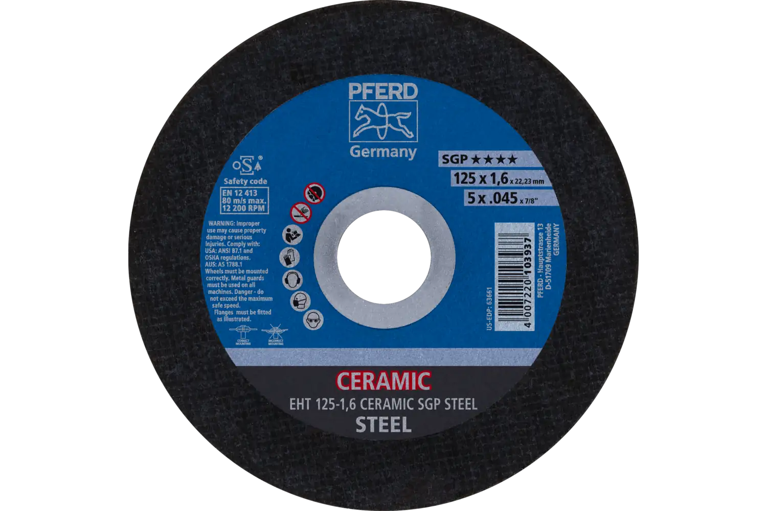 Disc de debitat (tăiere) EHT 125-1,6 CERAMIC SGP STEEL