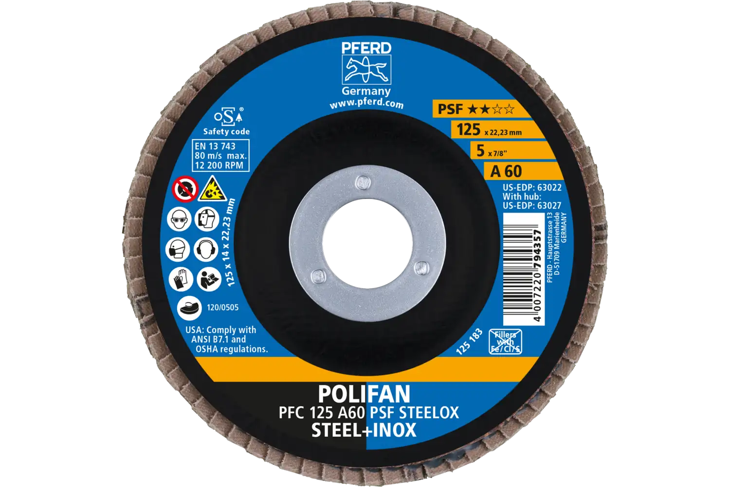 Disc lamelar frontal (POLIFAN) PFC 125 A 60 PSF STEELOX