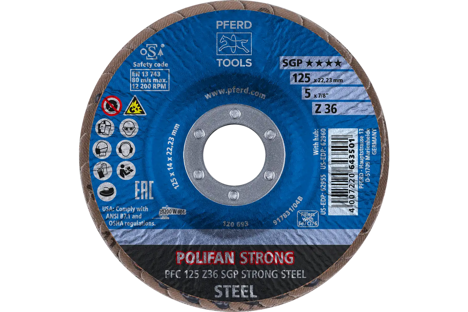 Disc lamelar frontal (POLIFAN) PFC 125 Z 36 SGP STRONG STEEL