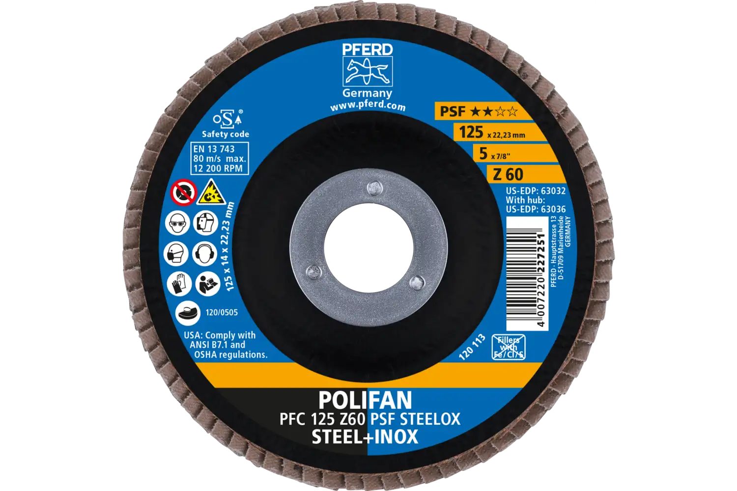 Disc lamelar frontal (POLIFAN) PFC 125 Z 60 PSF STEELOX