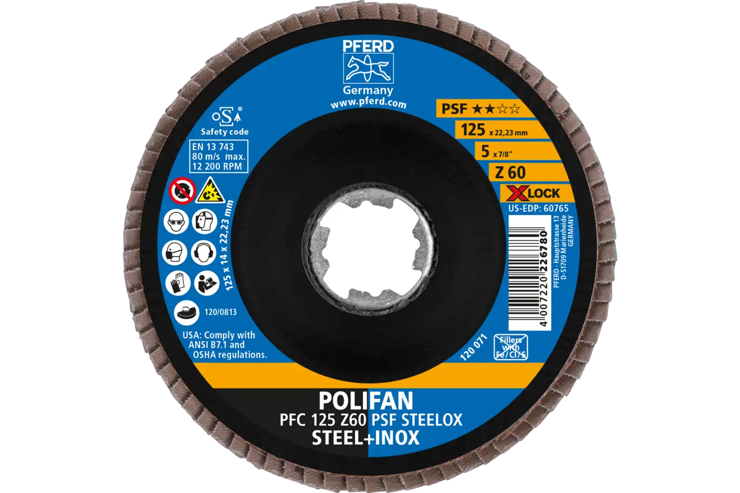 Disc lamelar frontal (POLIFAN) PFC 125 Z 60 PSF STEELOX/X-LOCK