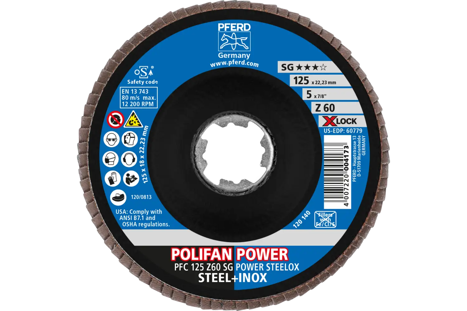 Disc lamelar frontal (POLIFAN) PFC 125 Z 60 SG POWER STEELOX/X-LOCK