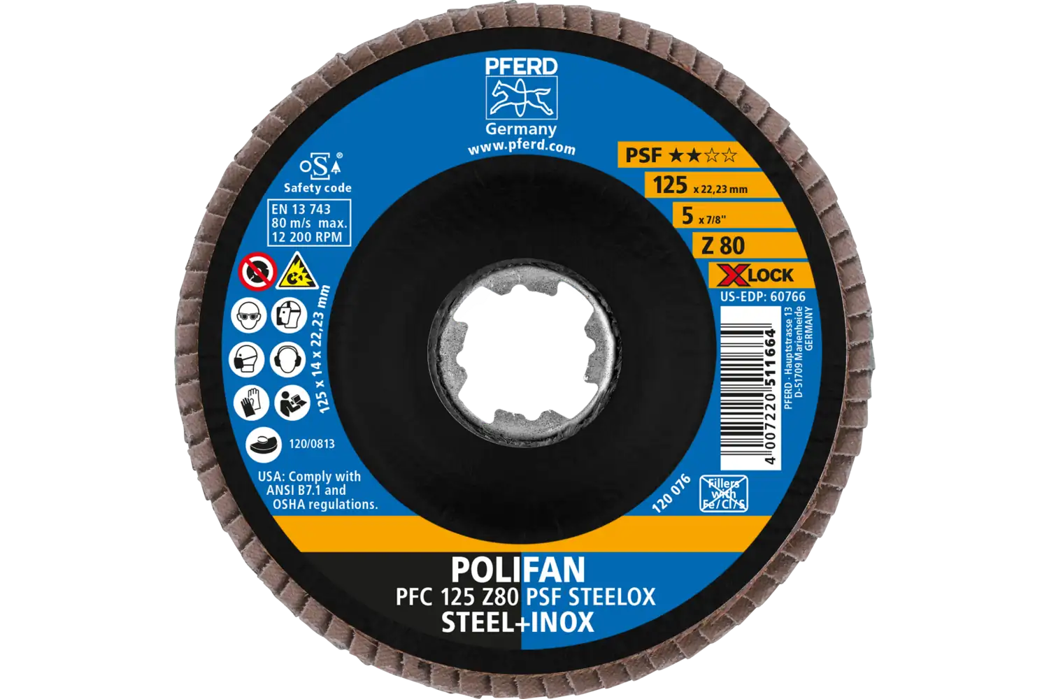 Disc lamelar frontal (POLIFAN) PFC 125 Z 80 PSF STEELOX/X-LOCK