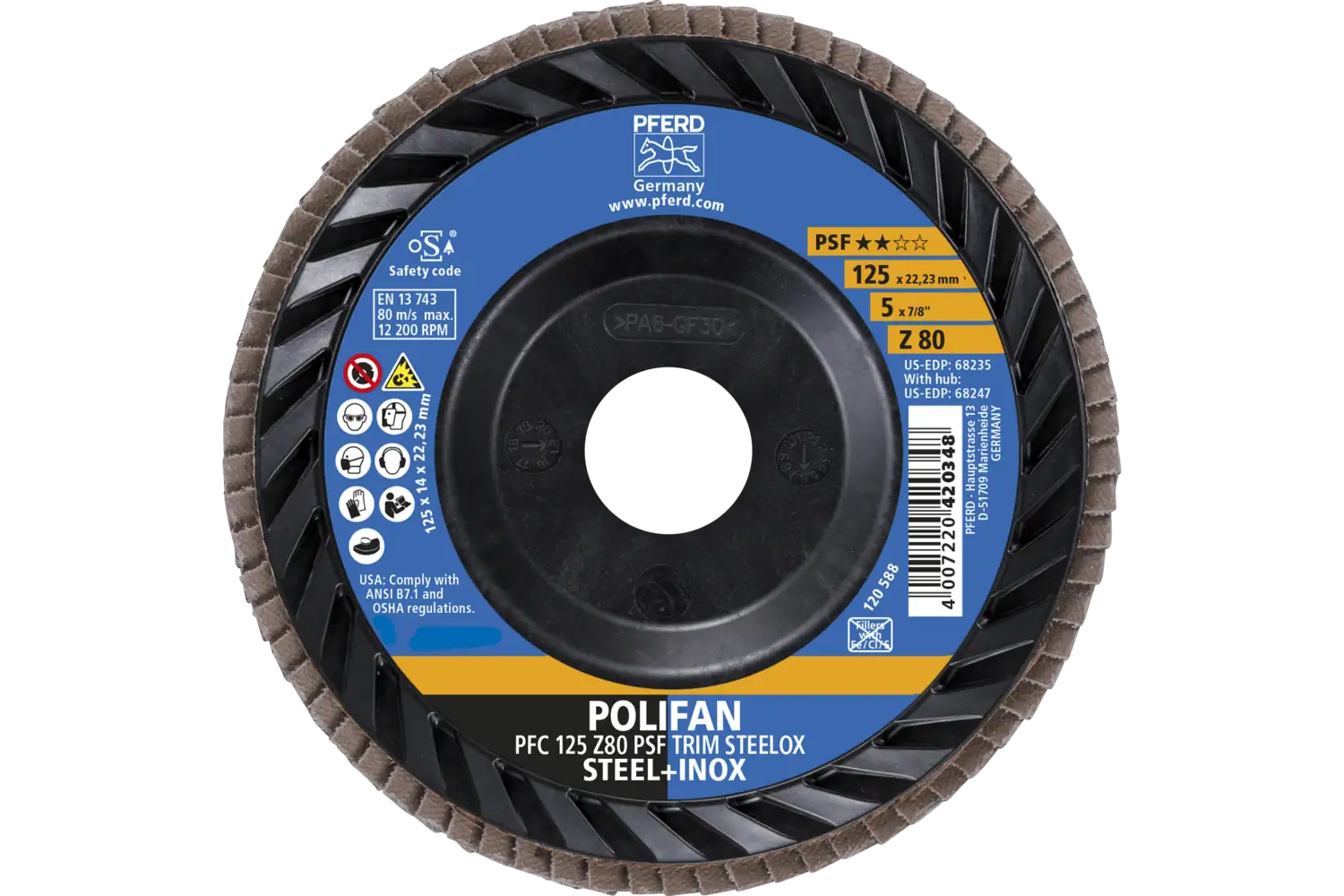 Disc lamelar frontal (POLIFAN) PFC 125 Z 80 PSF TRIM STEELOX