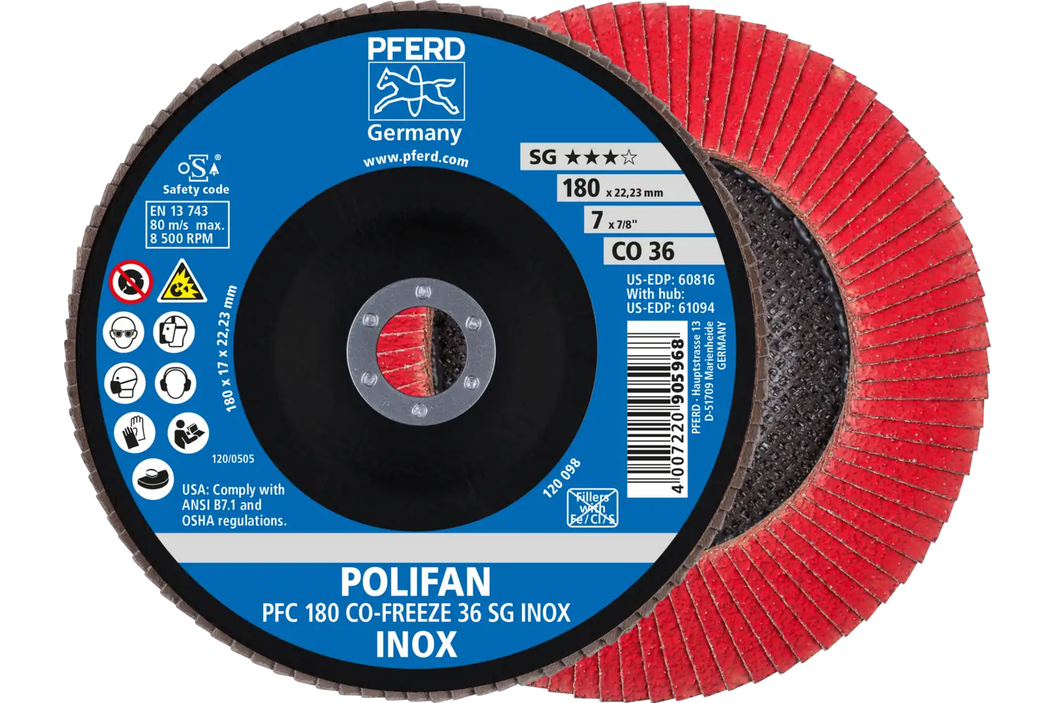 Disc lamelar frontal (POLIFAN) PFC 180 CO-FREEZE 36 SG INOX