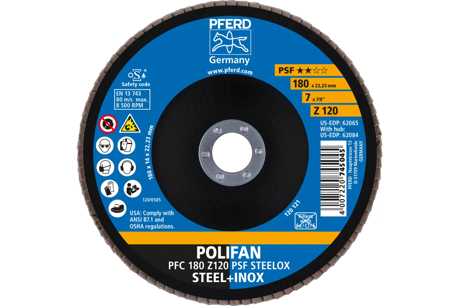Disc lamelar frontal (POLIFAN) PFC 180 Z 120 PSF STEELOX