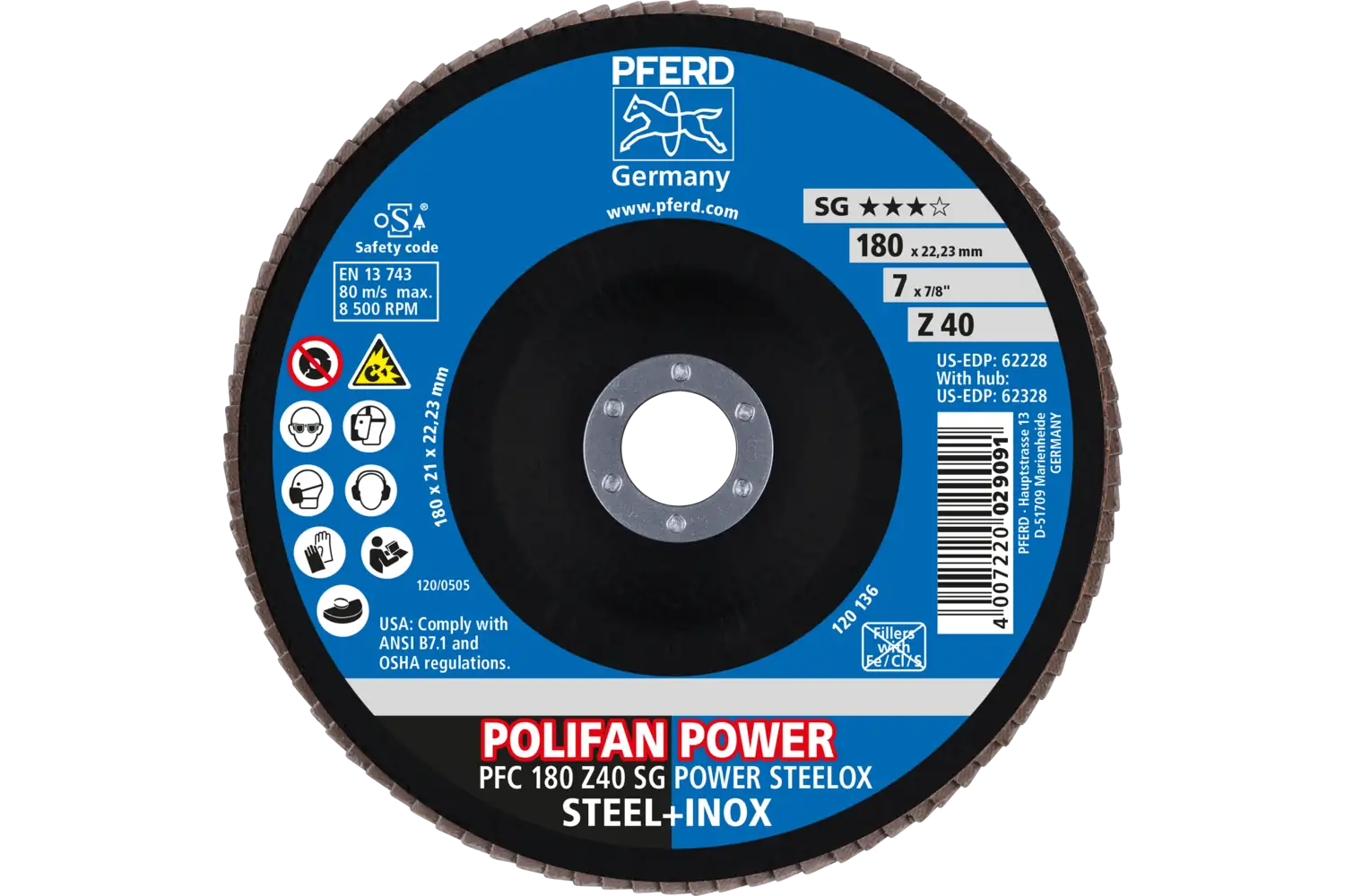 Disc lamelar frontal (POLIFAN) PFC 180 Z 40 SG POWER STEELOX