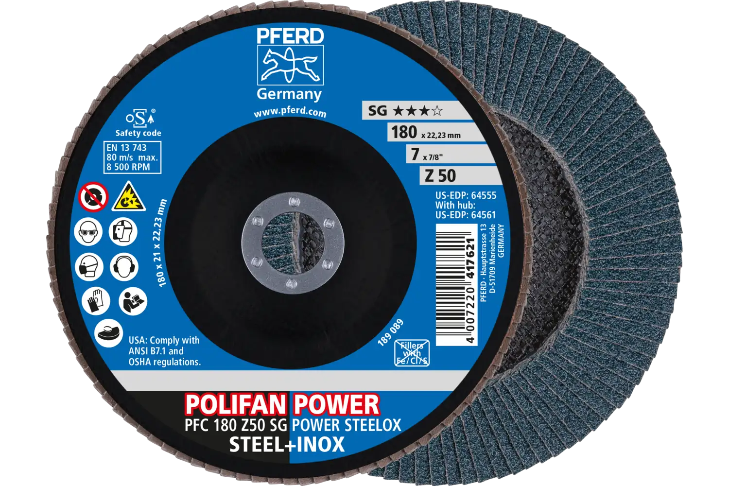 Disc lamelar frontal (POLIFAN) PFC 180 Z 50 SG POWER STEELOX