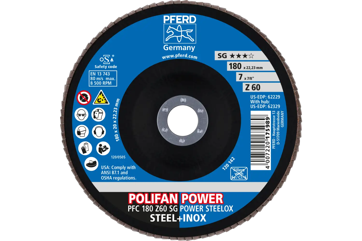 Disc lamelar frontal (POLIFAN) PFC 180 Z 60 SG POWER STEELOX