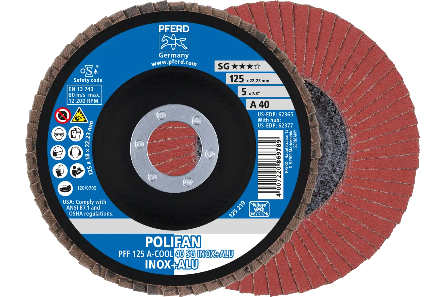 Disc lamelar frontal (POLIFAN) PFF 125 A-COOL 40 SG INOX+ALU