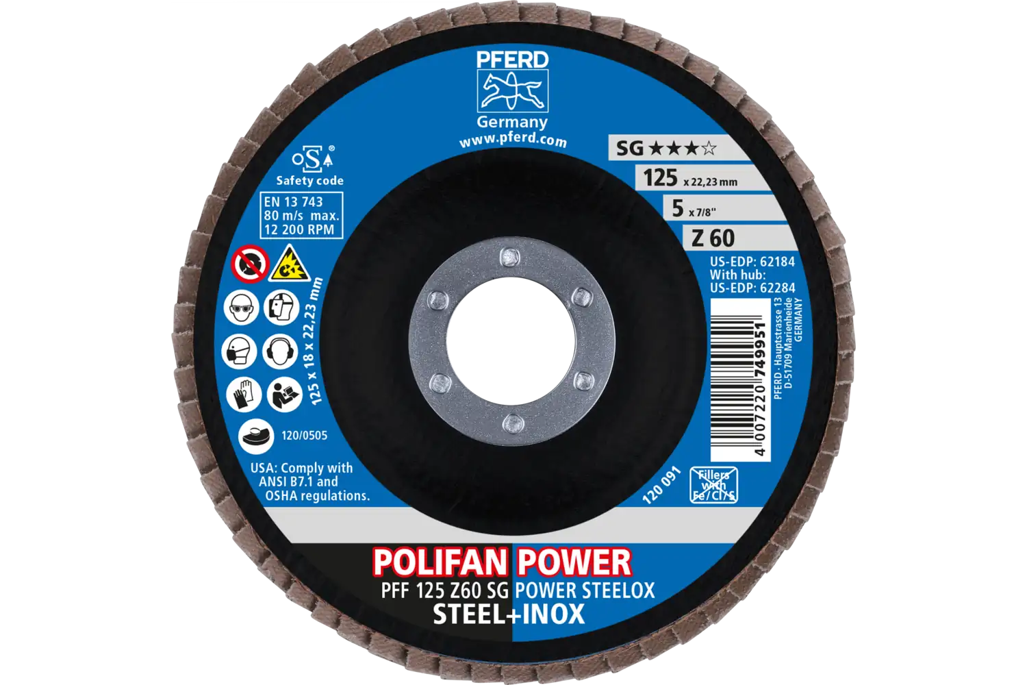 Disc lamelar frontal (POLIFAN) PFF 125 Z 60 SG POWER STEELOX