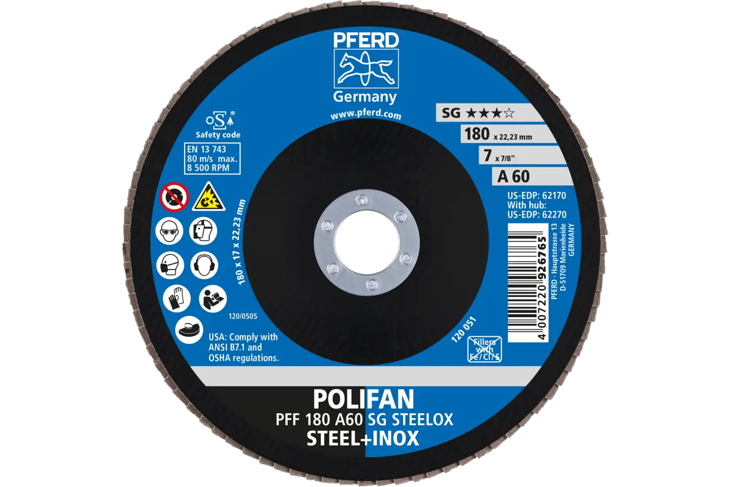 Disc lamelar frontal (POLIFAN) PFF 180 A 60 SG STEELOX
