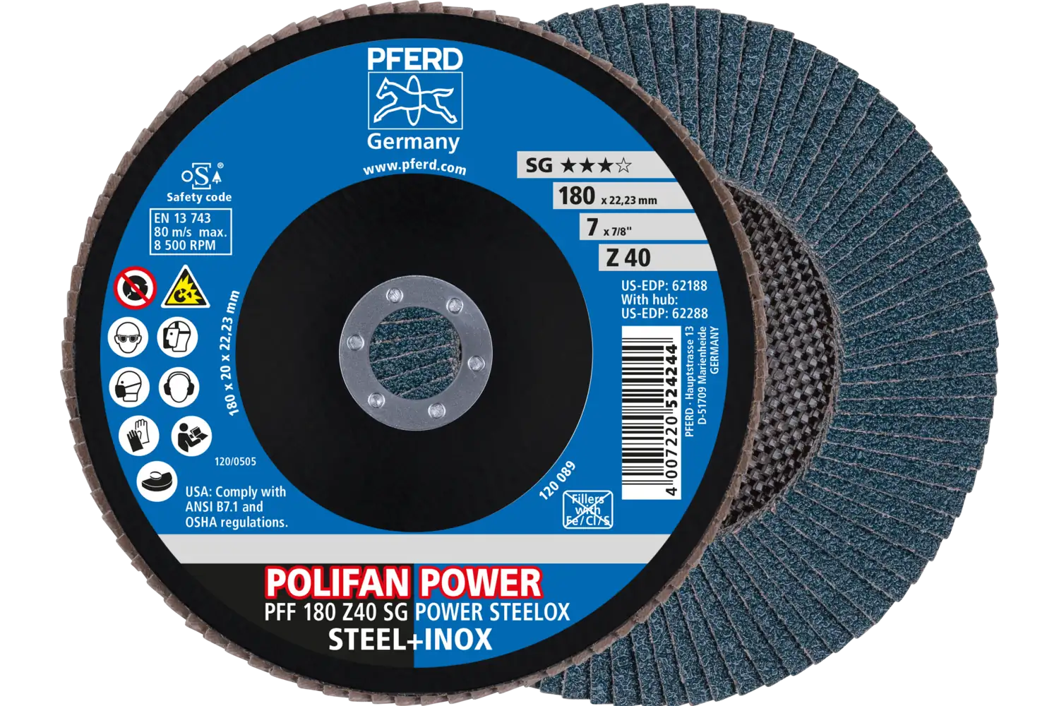 Disc lamelar frontal (POLIFAN) PFF 180 Z 40 SG POWER STEELOX