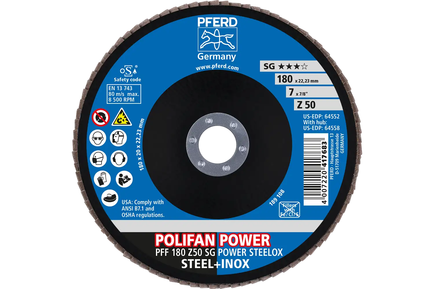 Disc lamelar frontal (POLIFAN) PFF 180 Z 50 SG POWER STEELOX