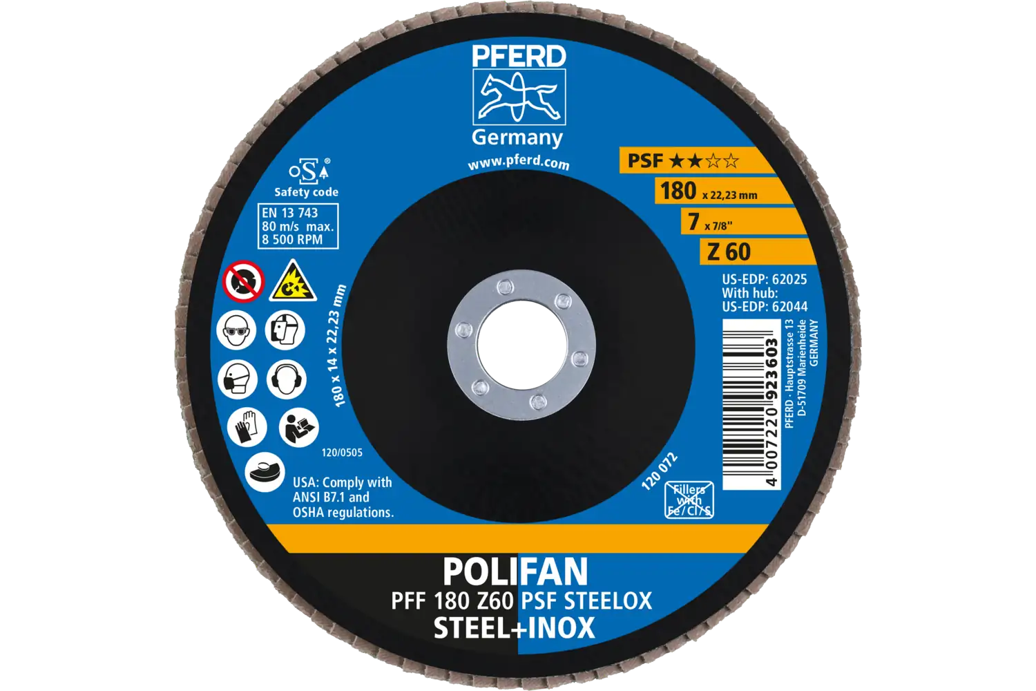 Disc lamelar frontal (POLIFAN) PFF 180 Z 60 PSF STEELOX