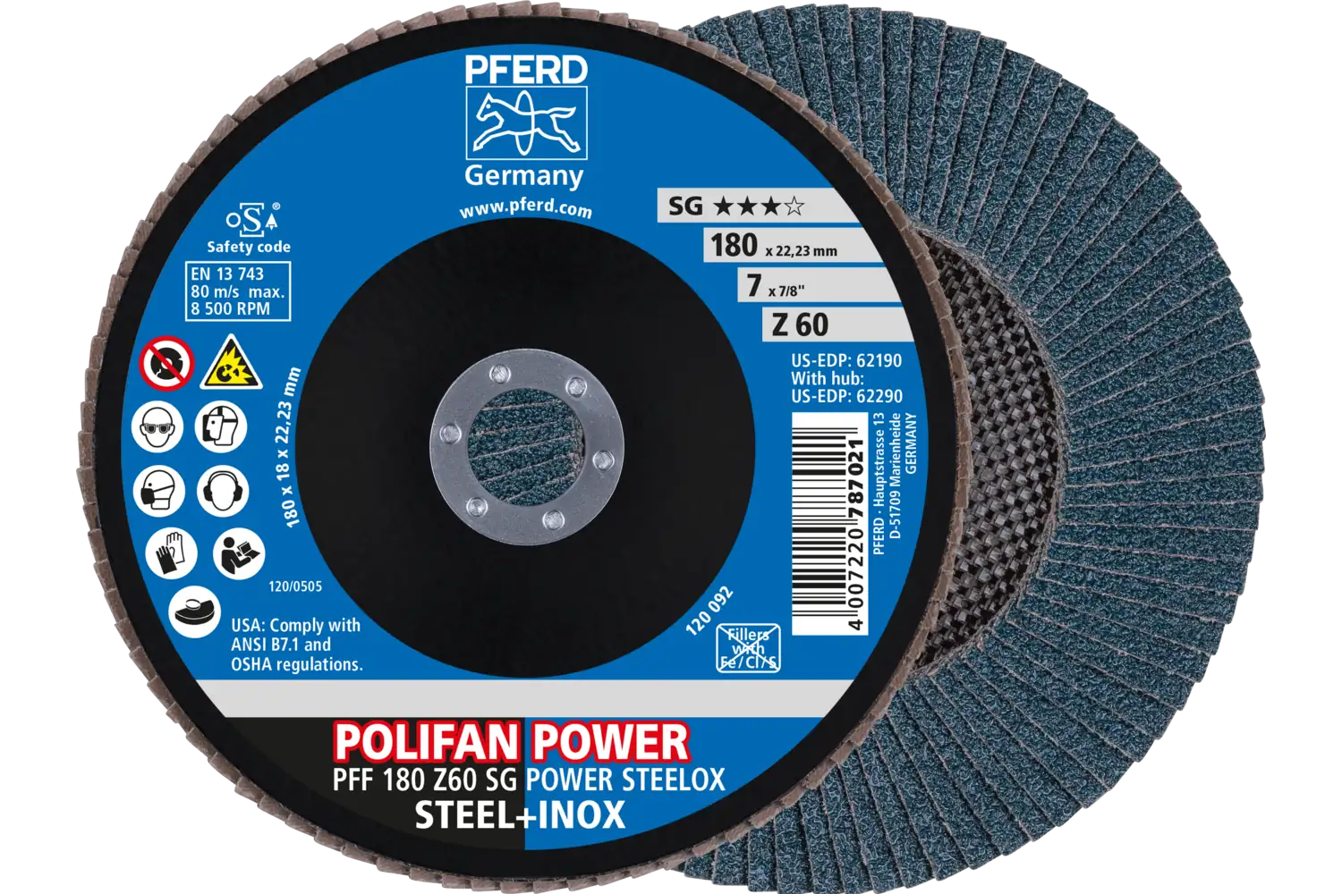 Disc lamelar frontal (POLIFAN) PFF 180 Z 60 SG POWER STEELOX