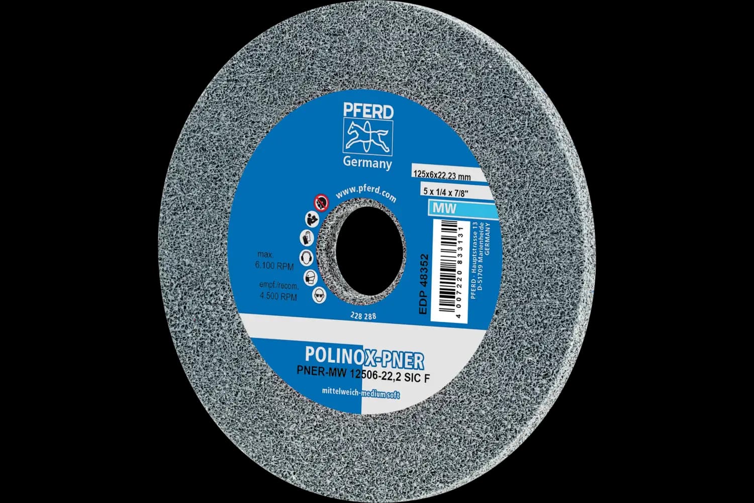 Corp abraziv nețesut cu tijă (POLINOX) PNER-MW 12506-22,2 SiC F