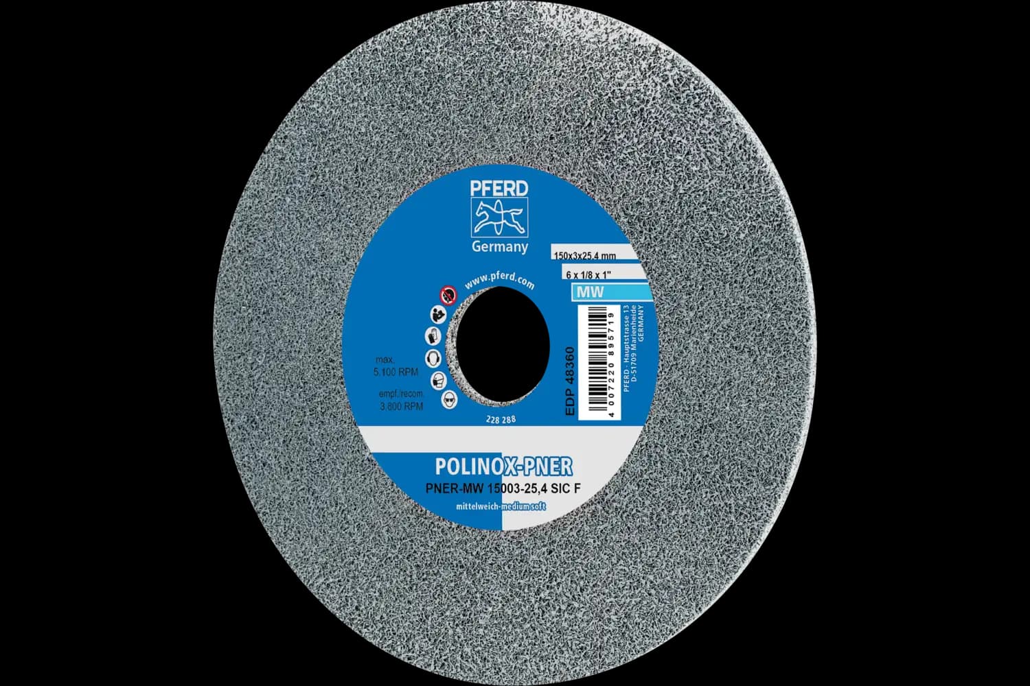 Corp abraziv nețesut cu tijă (POLINOX) PNER-MW 15003-25,4 SiC F