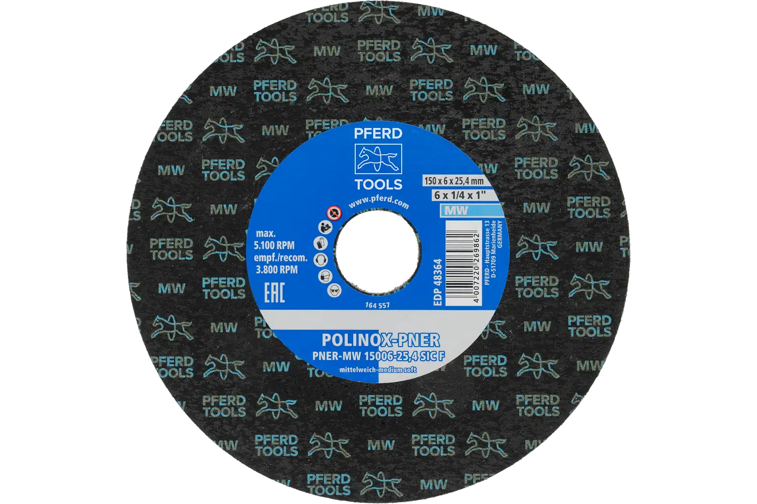 Corp abraziv nețesut cu tijă (POLINOX) PNER-MW 15006-25,4 SiC F