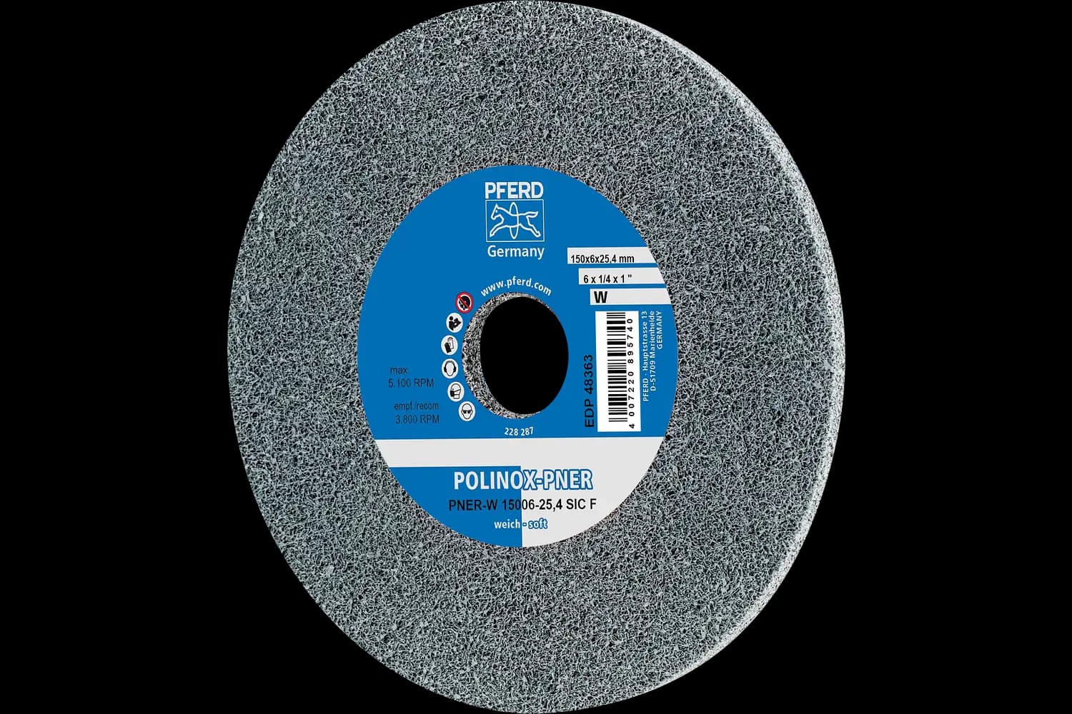 Corp abraziv nețesut cu tijă (POLINOX) PNER-W 15006-25,4 SiC F