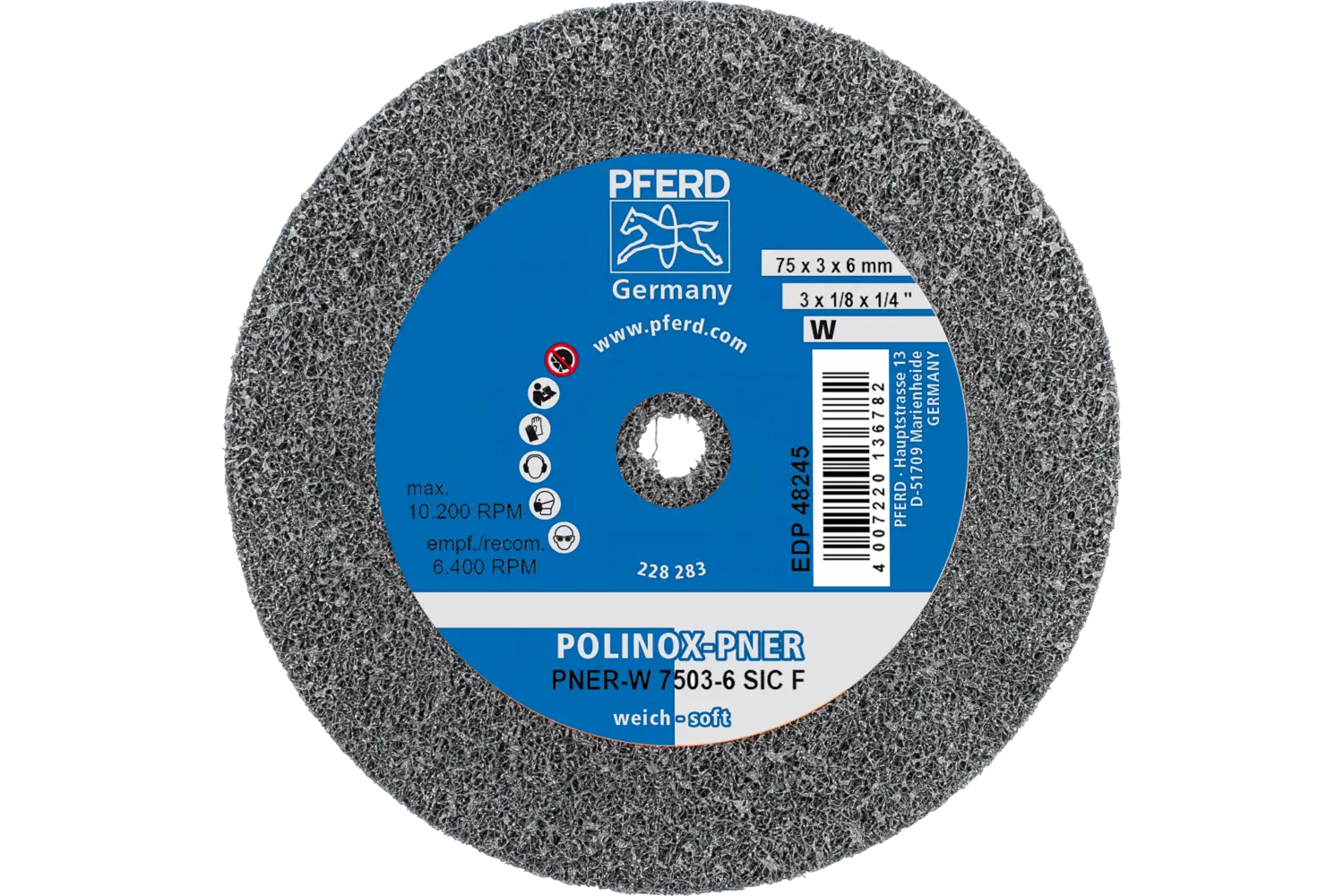 Corp abraziv nețesut cu tijă (POLINOX) PNER-W 7503-6 SiC F