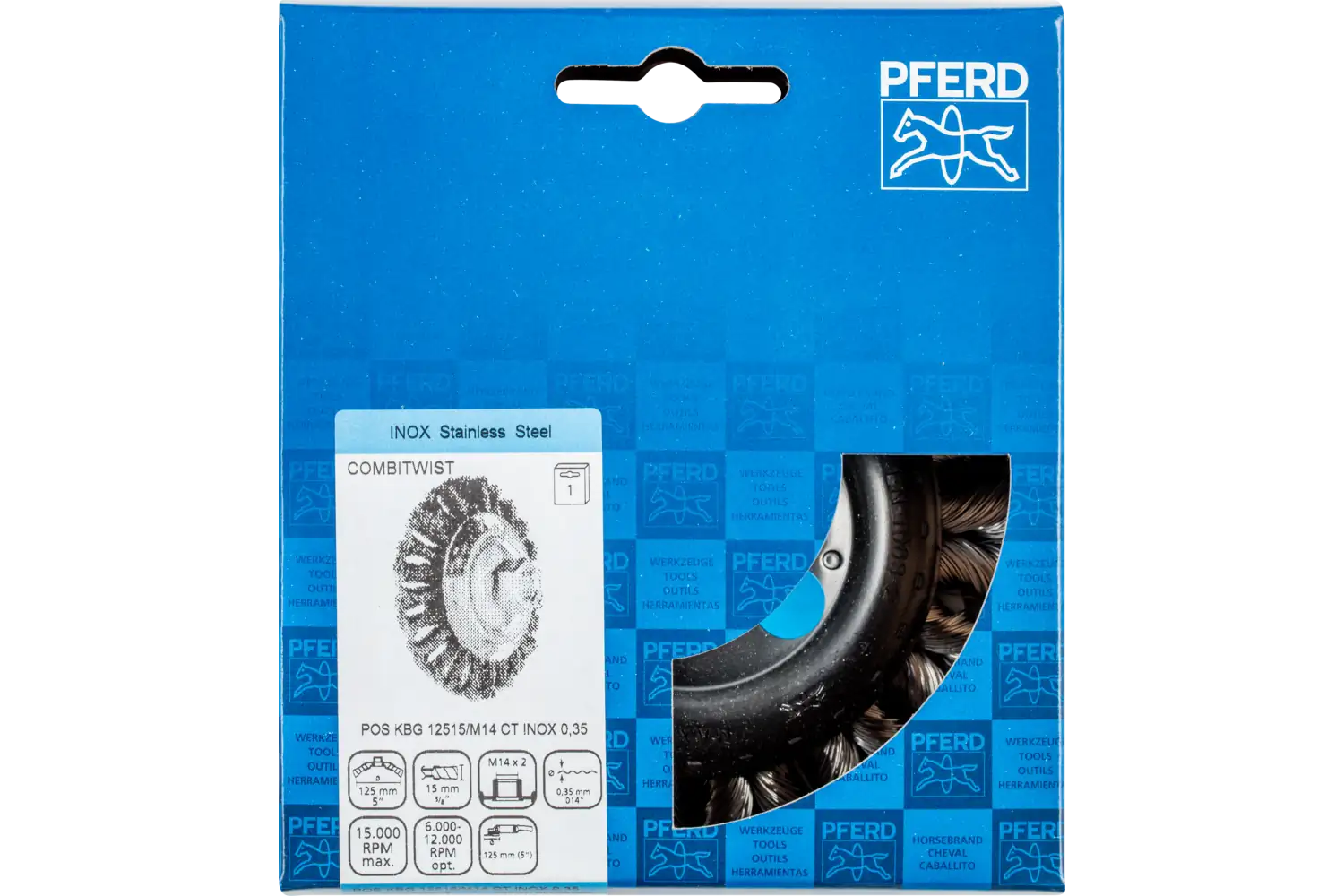 Perie industrială din sârmă de oțel POS KBG 12515/M14 CT INOX 0,35 2