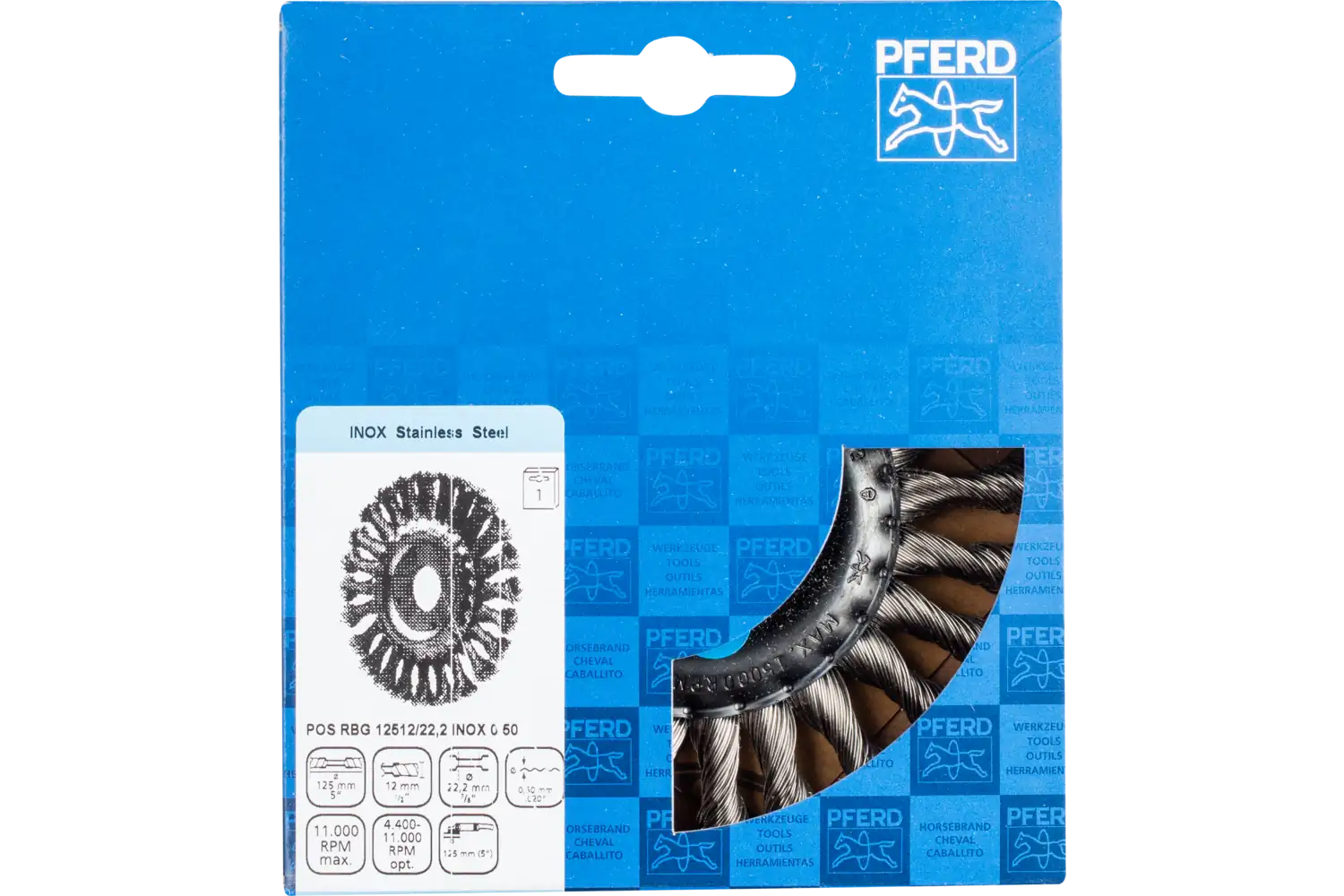 Perie circulară împletită (heavy-duty) din sârmă de oțel POS RBG 12512/22,2 INOX 0,50