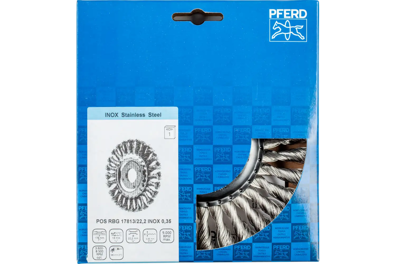Perie circulară împletită (heavy-duty) din sârmă de oțel POS RBG 17813/22,2 INOX 0,35