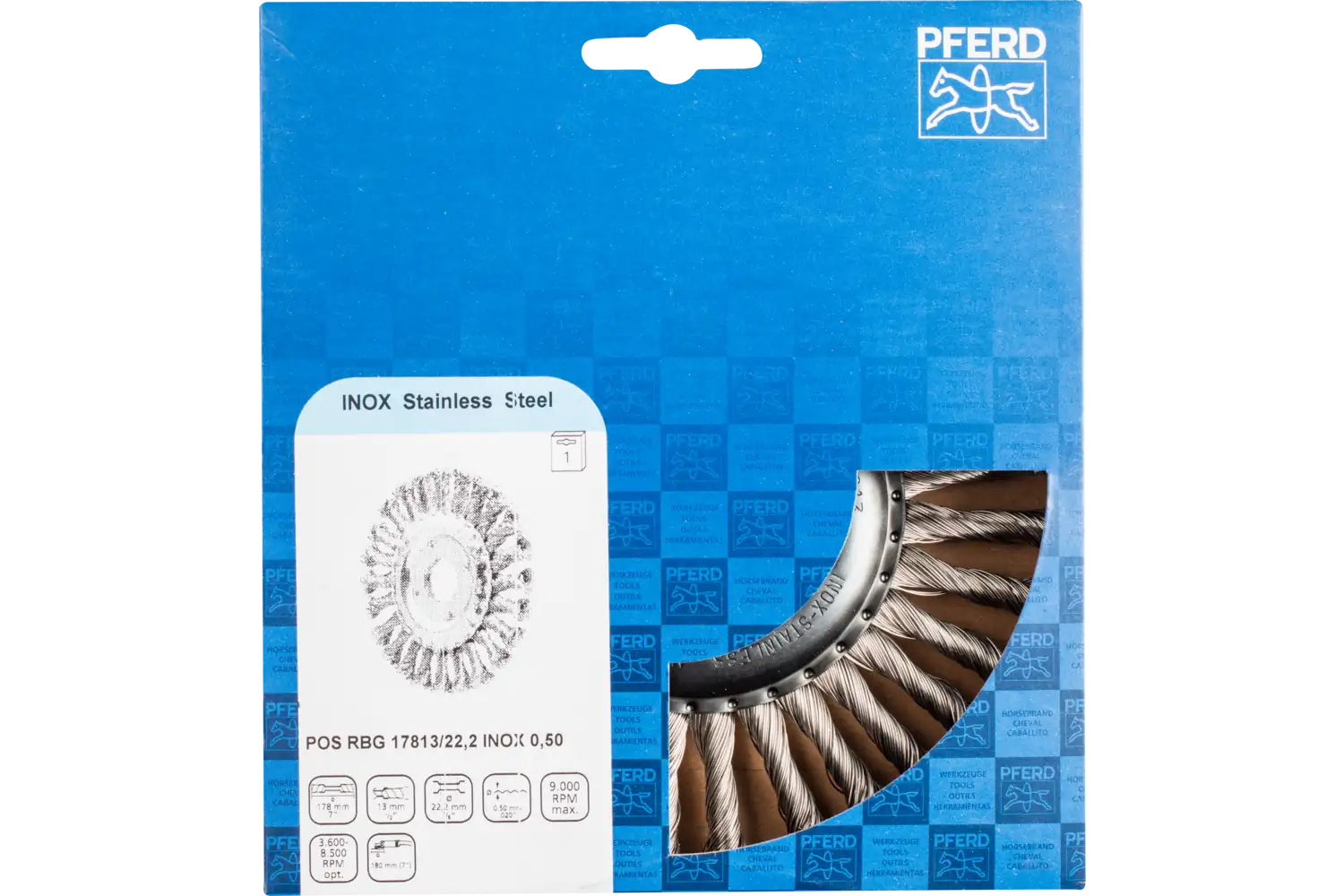 Perie circulară împletită (heavy-duty) din sârmă de oțel POS RBG 17813/22,2 INOX 0,50