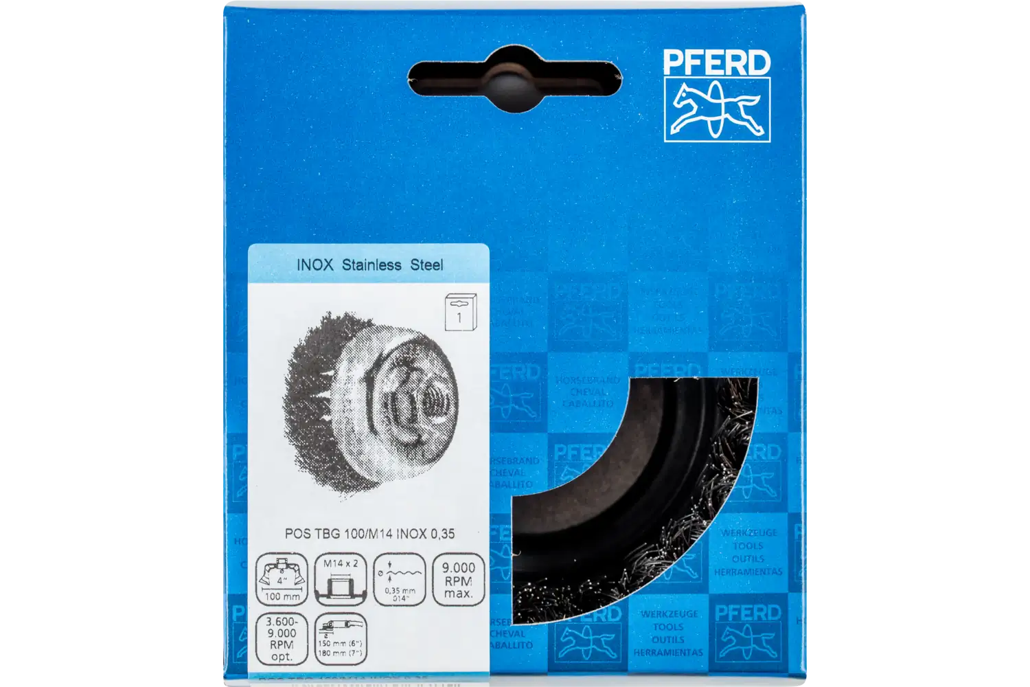 Perie tip oală împletită din sârmă de oțel POS TBG 100/M14 INOX 0,35 2
