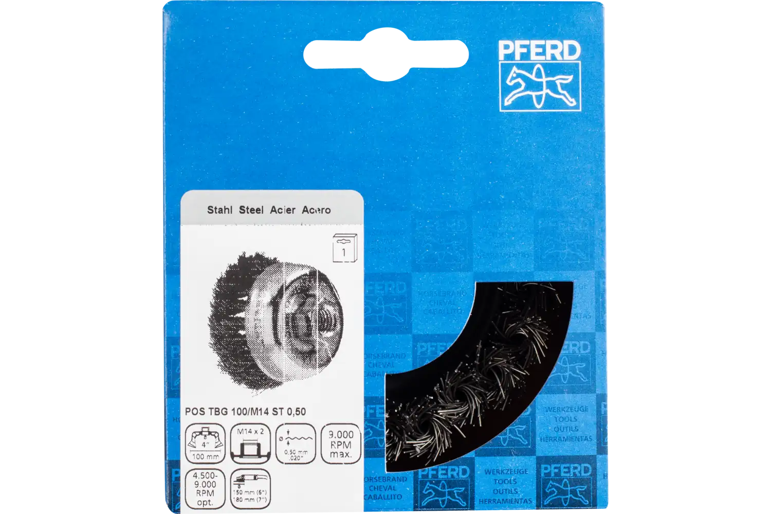 Perie tip oală împletită din sârmă de oțel POS TBG 100/M14 ST 0,50 2