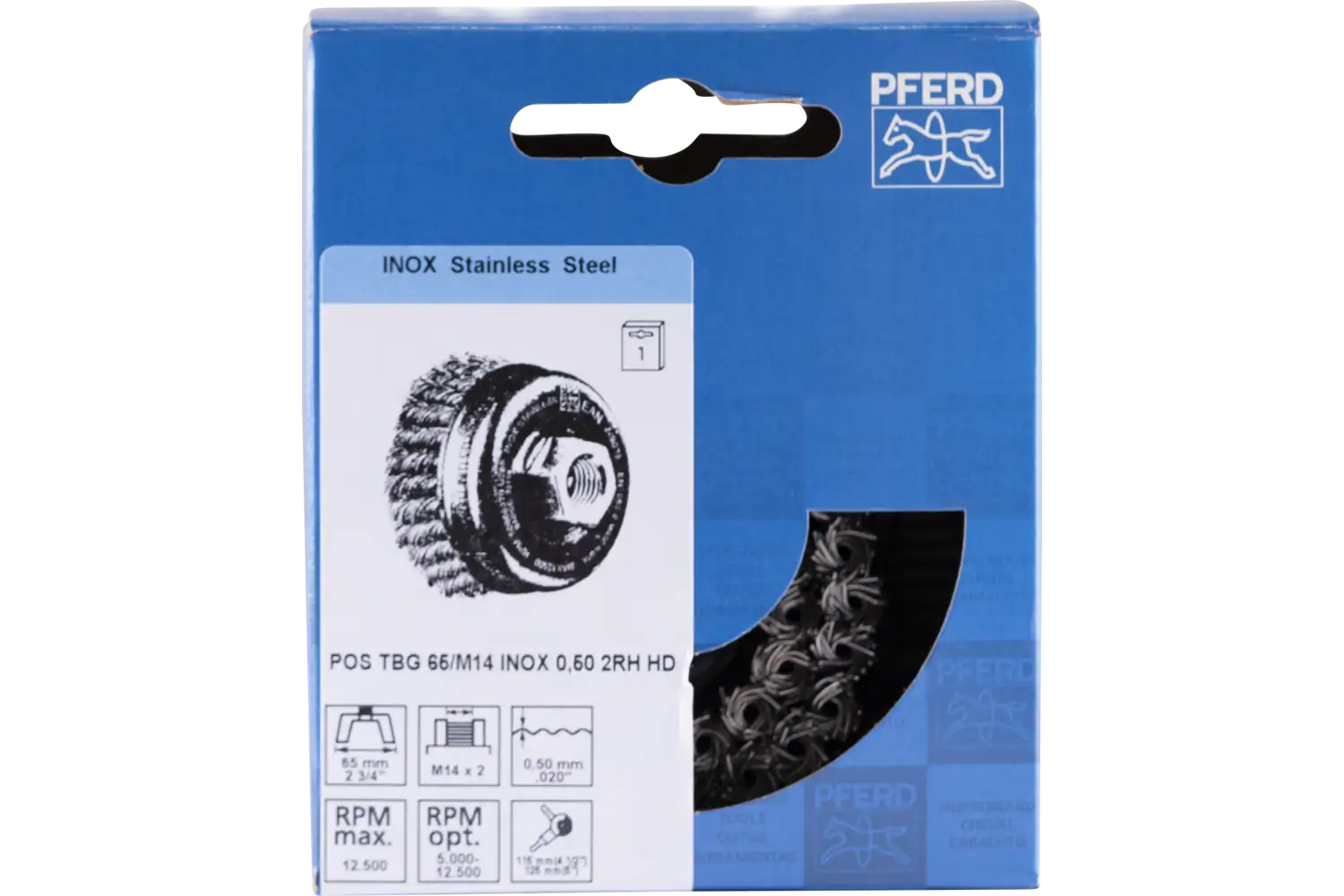 Perie tip oală împletită din sârmă de oțel POS TBG 65/M14 INOX 0,50 2RH HD 2